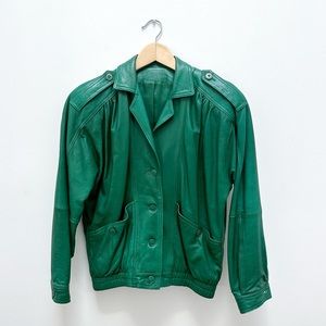 Vintage Leather Green Bomber Jacket